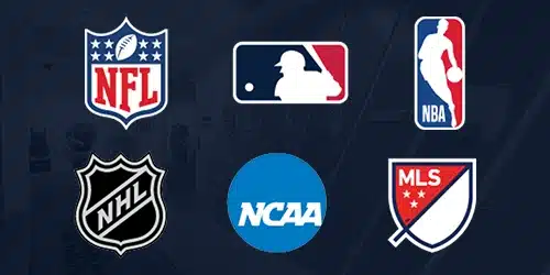 Fanatics sportsbook betting markets showing logos of the NFL, MLB, NBA, NHL, NCAA and MLS